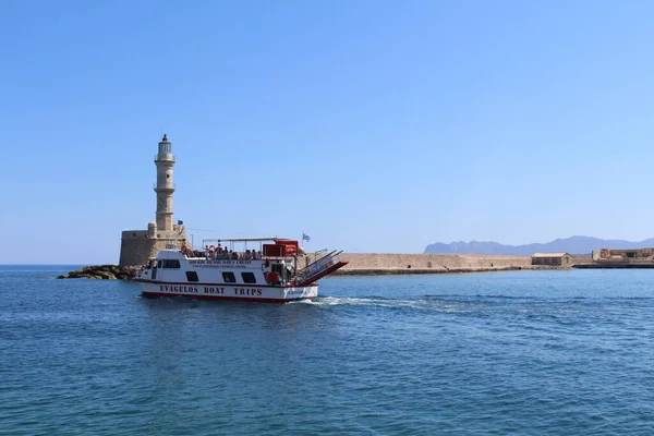 Chânia Ilha Crete Grécia Julho 2016 Catamarã Evagelos Deixa Antigo — Fotografia de Stock