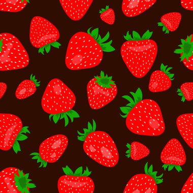 Arka plan olarak kırmızı çilek desenli pürüzsüz kahverengi desen - Eps10 vektör grafikleri ve illüstrasyon
