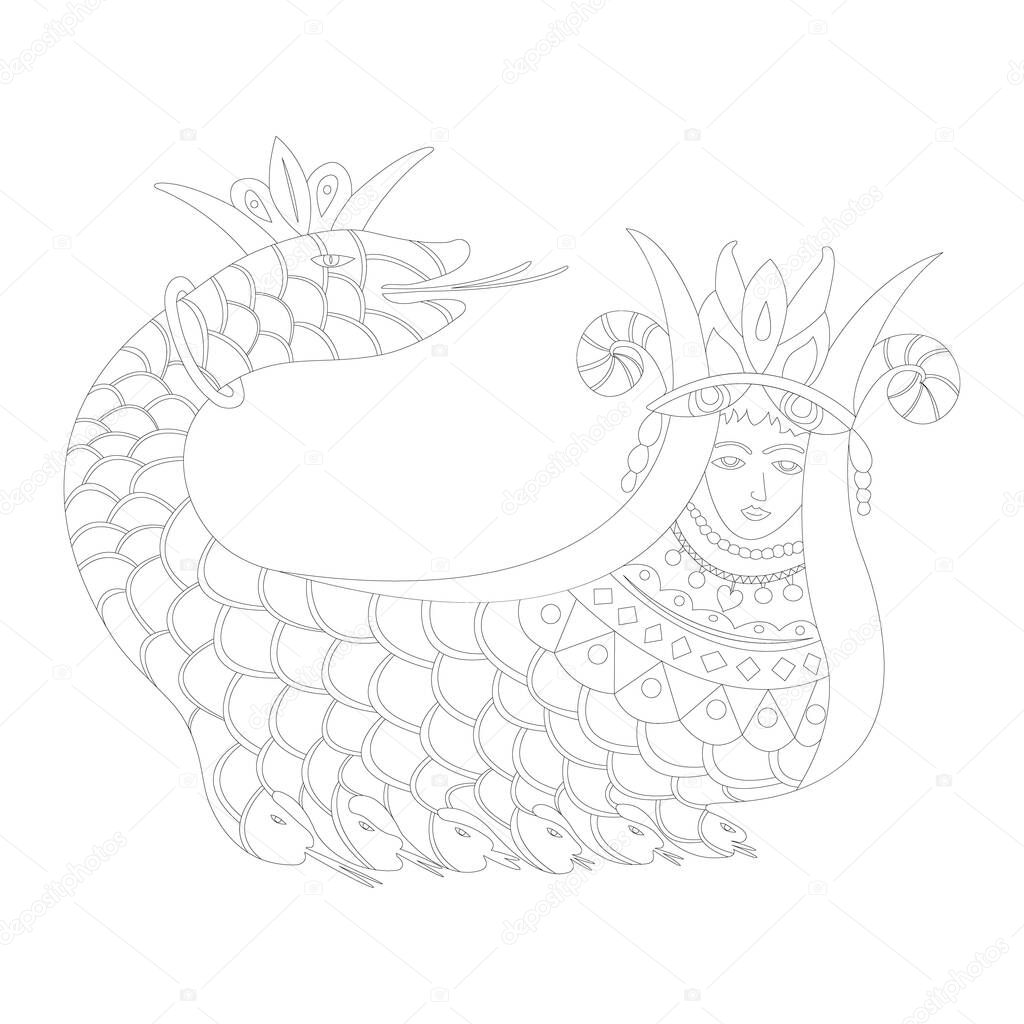 The contours of the mythical creature Shahmaran (or Shah Maran - half woman and half snake). It is widely known in Iran, southeastern Anatolia and Iraq - Eps10 vector graphics and illustration