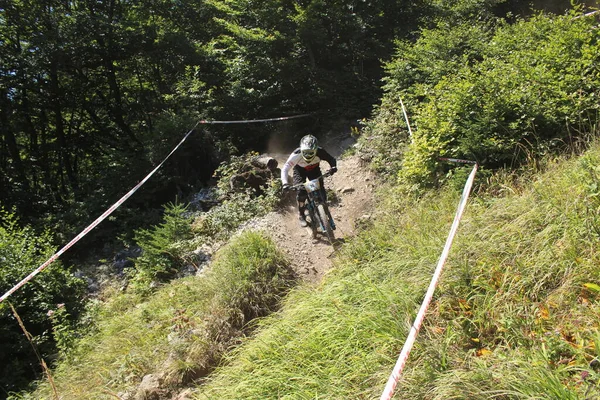 Innsbruck Austria Agosto 2015 Ciclista Profesional Totalmente Equipado Está Montando — Foto de Stock