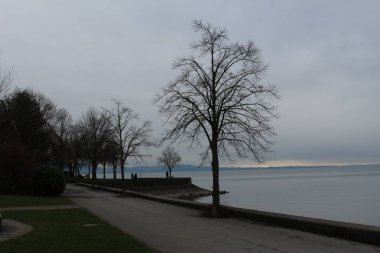 Almanya 'daki Lindau Adası' ndan alınan Constance Gölü (Bodensee) manzarası.