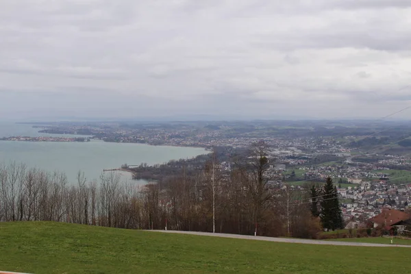 Vista Aérea Del Lago Constanza Bodensee Las Costas Alemania Lochau — Foto de Stock