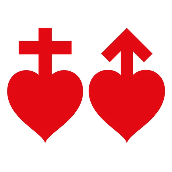 白色背景下孤立的红色男性和女性通用心形符号 第10部分矢量图形和插图 — 图库矢量图片