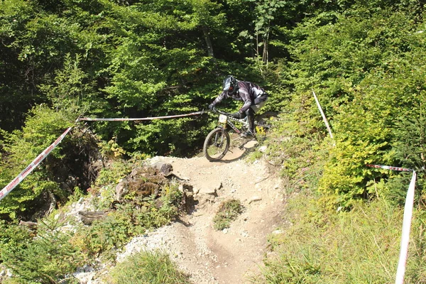 Innsbruck Austria Agosto 2015 Ciclista Profesional Totalmente Equipado Está Montando — Foto de Stock