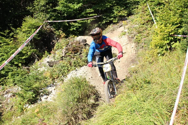 Innsbruck Österreich August 2015 Vollausgerüstete Radprofis Fahren Beim Nordkette Downhill — Stockfoto