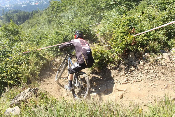 Innsbruck Austria Sierpnia 2015 Pełni Wyposażony Profesjonalny Rowerzysta Jeździ Rowerze — Zdjęcie stockowe