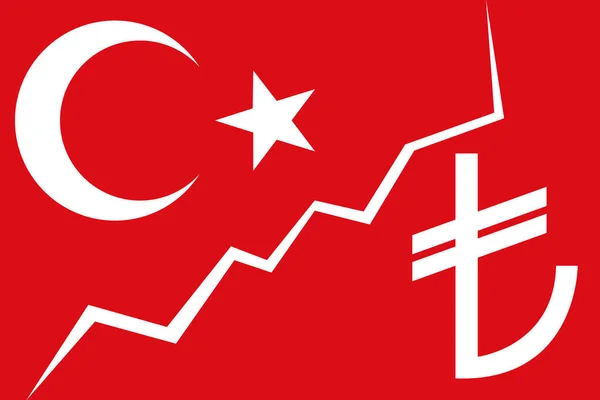 Una Crepa Tra Bandiera Nazionale Turca Rossa Bianca Simbolo Della — Vettoriale Stock