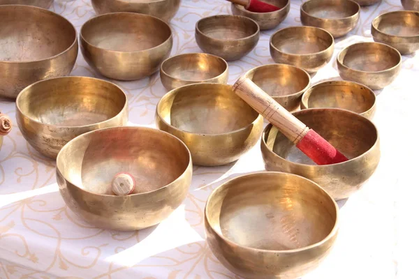 Éneklő Tálak Más Néven Sound Bowls Tibeti Énekes Tálak Rin — Stock Fotó