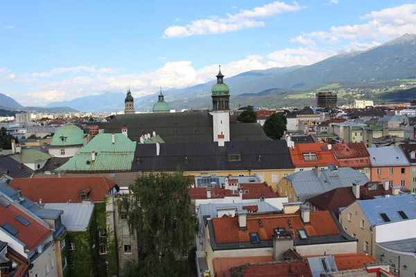 Widok Lotu Ptaka Miasta Innsbruck City Tower Stadtturm Który Został — Zdjęcie stockowe