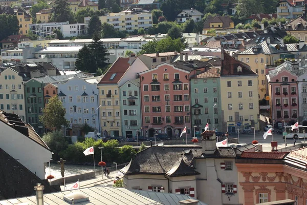 Widok Lotu Ptaka Miasta Innsbruck City Tower Stadtturm Który Został — Zdjęcie stockowe