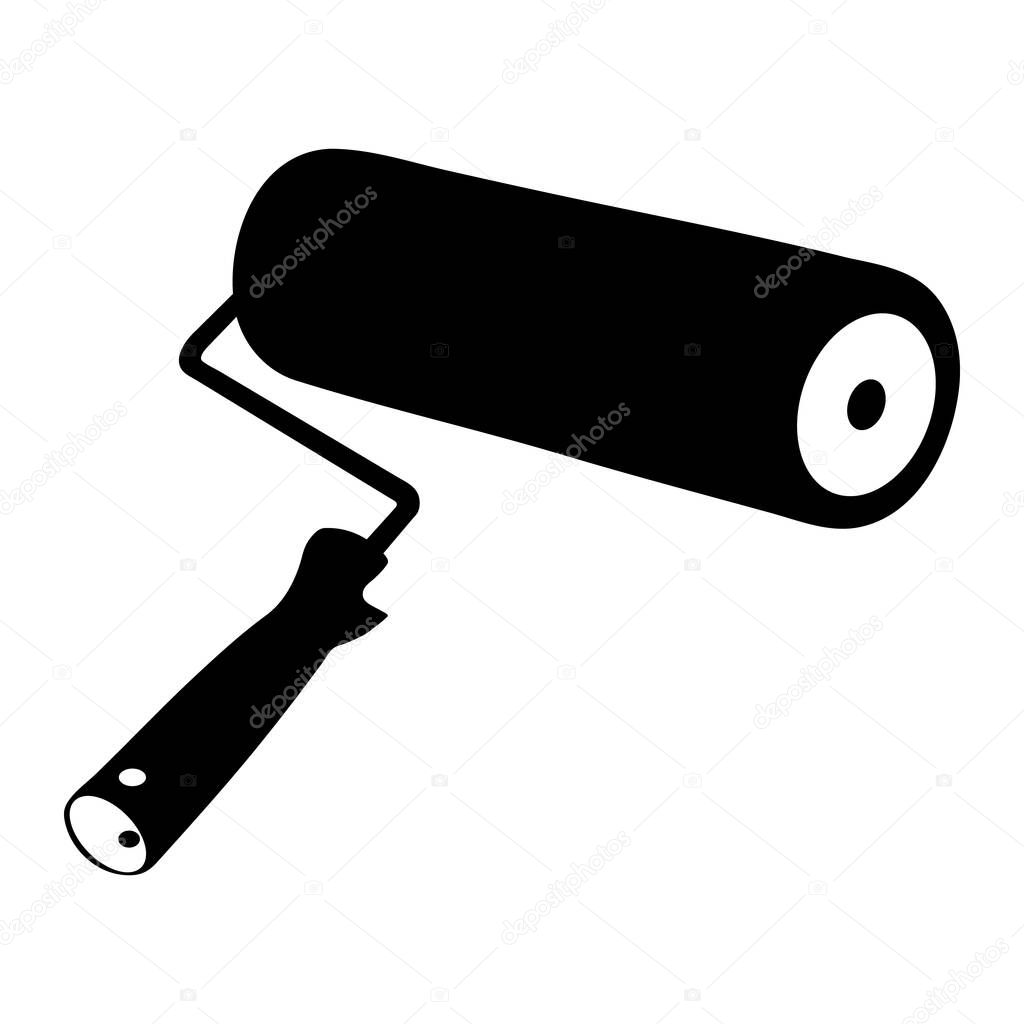 Isolated black and white roller brush as a flat icon - Eps10 vector graphics and illustration