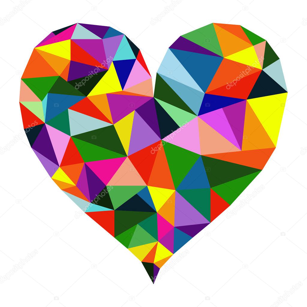 Isolated polygonal heart with colorful triangles - Eps10 vector graphics and illustration