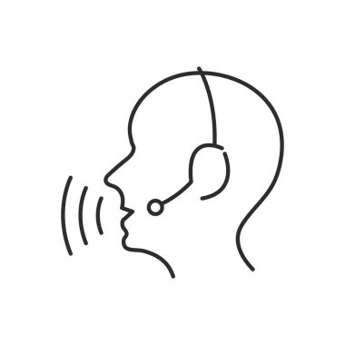 Arama merkezleri ve yardım hatları - Eps10 vektör grafikleri ve illüstrasyon - için beyaz arkaplanda izole edilmiş kulaklıklı soyut baş simgesi