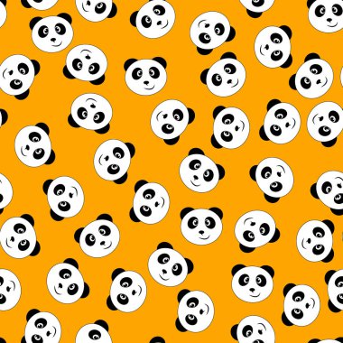 Turuncu bir arka planda kusursuz siyah beyaz panda deseni - Eps10 vektör grafikleri ve illüstrasyon