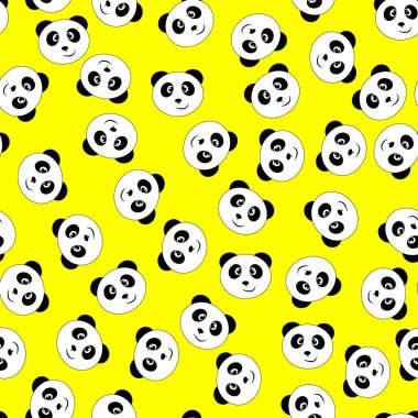 Sarı zemin üzerinde kusursuz siyah beyaz bir panda deseni - Eps10 vektör grafikleri ve illüstrasyon