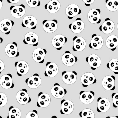 Gri bir arka planda kusursuz siyah beyaz panda deseni - Eps10 vektör grafikleri ve illüstrasyon