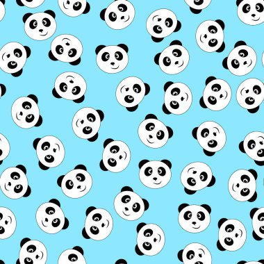 Turkuaz bir arka planda kusursuz siyah beyaz panda deseni - Eps10 vektör grafikleri ve illüstrasyon