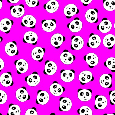 Eflatun bir arka planda kusursuz siyah beyaz panda deseni - Eps10 vektör grafikleri ve illüstrasyon