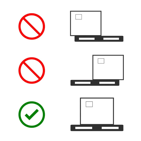 パレットに製品を正しくロードすると 白の背景に3つの例が表示されます — ストックベクタ