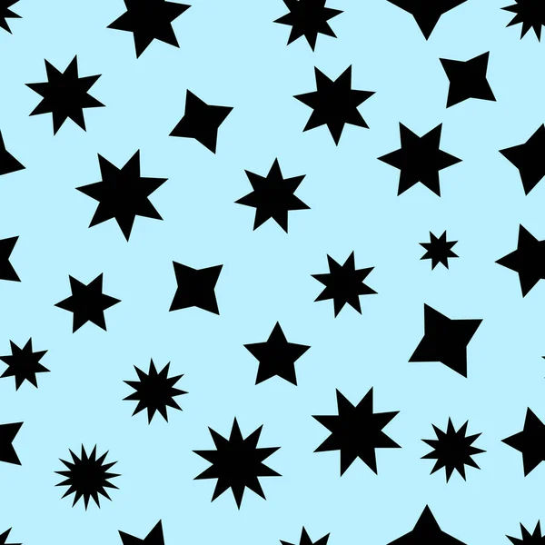 Light Blue Seamless Pattern Black Stars Different Dimensions Eps10 Vector — Stock Vector