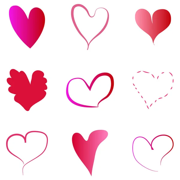 Isolated Set Hand Drawn Red Hearts Eps10 Vector Graphics Illustration — Stock Vector