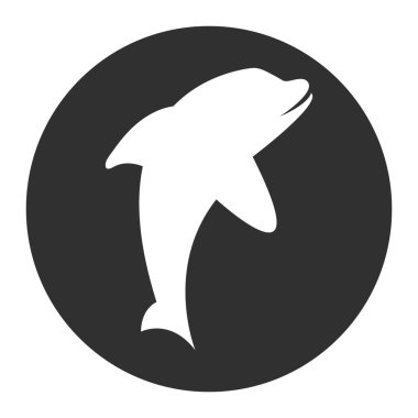 Gri ve beyaz arkaplanda izole edilmiş düz ve beyaz yunus simgesi - Eps10 vektör grafikleri ve illüstrasyon