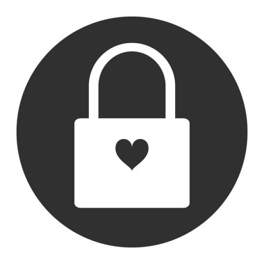 Düz ve beyaz asma kilit simgesi kalp şeklinde anahtar deliği kilitli ve gri ve beyaz arkaplanda izole - Eps10 vektör grafikleri ve illüstrasyon