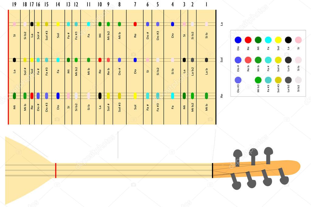 Schematic view of notes for traditional Turkish musical instrument 