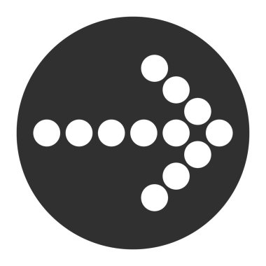 Beyaz ok simgesi gri ve beyaz arkaplanda izole edilmiş noktalar. Düz tasarım ok doğru yönü gösterir - Eps10 vektör grafikleri ve illüstrasyon