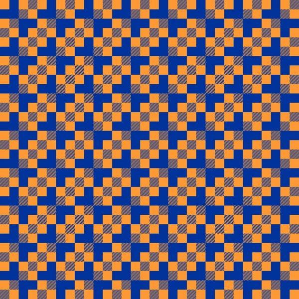 オレンジ色の縞模様と正方形のシームレスなチェック柄 Eps10ベクトルグラフィックとイラスト — ストックベクタ