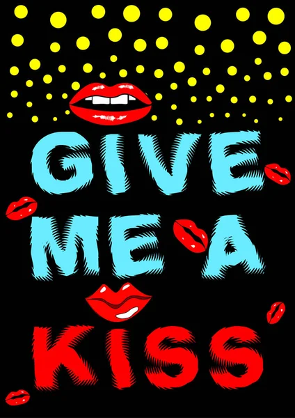 티셔츠와 그래픽 디자인 Give Kiss 텍스트와 배경의 Eps10 Vector Graphic — 스톡 벡터