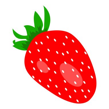 Beyaz zemin üzerinde beyaz tohumlar ve yeşil saplı tek bir kırmızı çilek - Eps10 Vektör grafikleri ve illüstrasyon