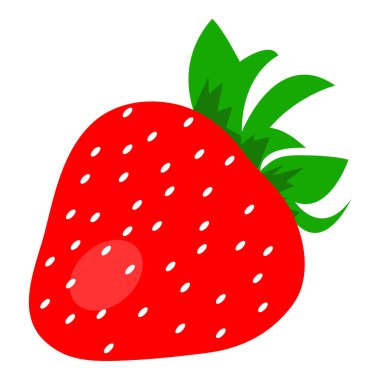 Beyaz zemin üzerinde beyaz tohumlar ve yeşil saplı tek bir kırmızı çilek - Eps10 Vektör grafikleri ve illüstrasyon