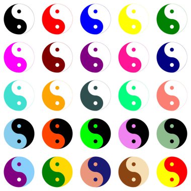 Beyaz arkaplanda farklı renk kombinasyonlarıyla izole edilmiş 