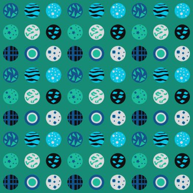 Arkaplan olarak farklı şekillerle dolu renkli dairelerle kusursuz ve soyut desen - Eps10 vektör grafikleri ve illüstrasyon