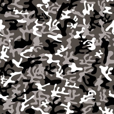 Gece kamuflajı için kusursuz siyah, beyaz ve gri askeri kamuflaj deseni - vektör ve illüstrasyon