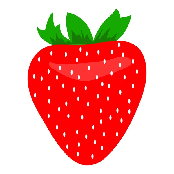 手绘和分离的单红色草莓 白色背景上有白色种子和绿色茎 第10部分矢量图形和图解 — 图库矢量图片