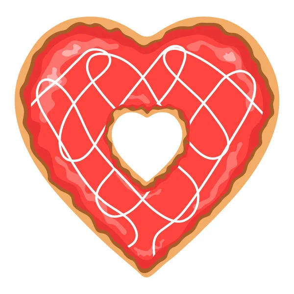 Coração Forma Isolado Arte Clipe Donut Vermelho Com Coberturas Brancas — Vetor de Stock