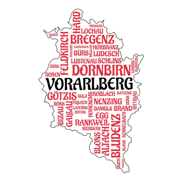 Vetor Conceitual Nuvem Palavras Cidades Vilas Vorarlberg Áustria Palavras São —  Vetores de Stock