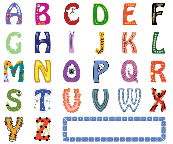 Funny Colorful Letter Set Russian Alphabet Different Cartoons Shapes Ornaments — стоковый вектор