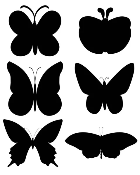 Collezione Vettoriale Isolata Sagome Farfalle Nere Con Forme Diverse Eps — Vettoriale Stock