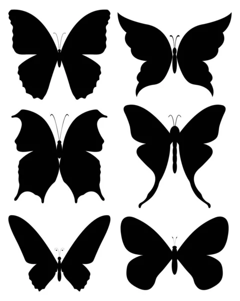 Farklı Şekillerde Siyah Kelebek Siluetleri Izole Edilmiş Vektör Koleksiyonu Eps — Stok Vektör