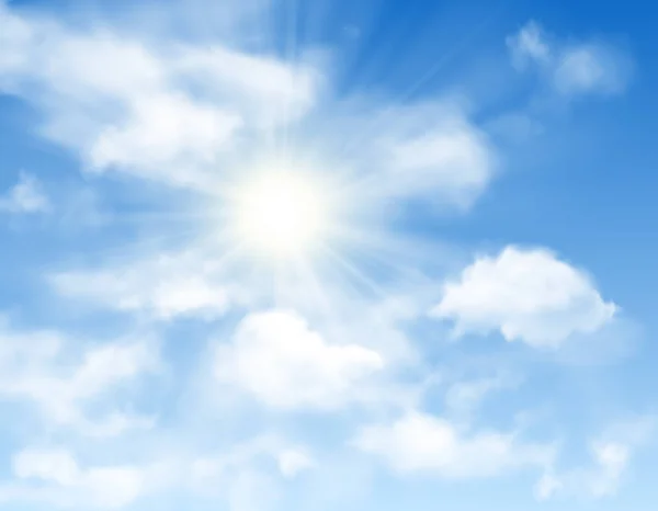 Голубое небо фон с солнцем и белыми облаками . — стоковый вектор