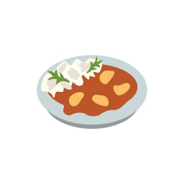 Cute Japanese Curry Rice icon for banner, general design print a vector