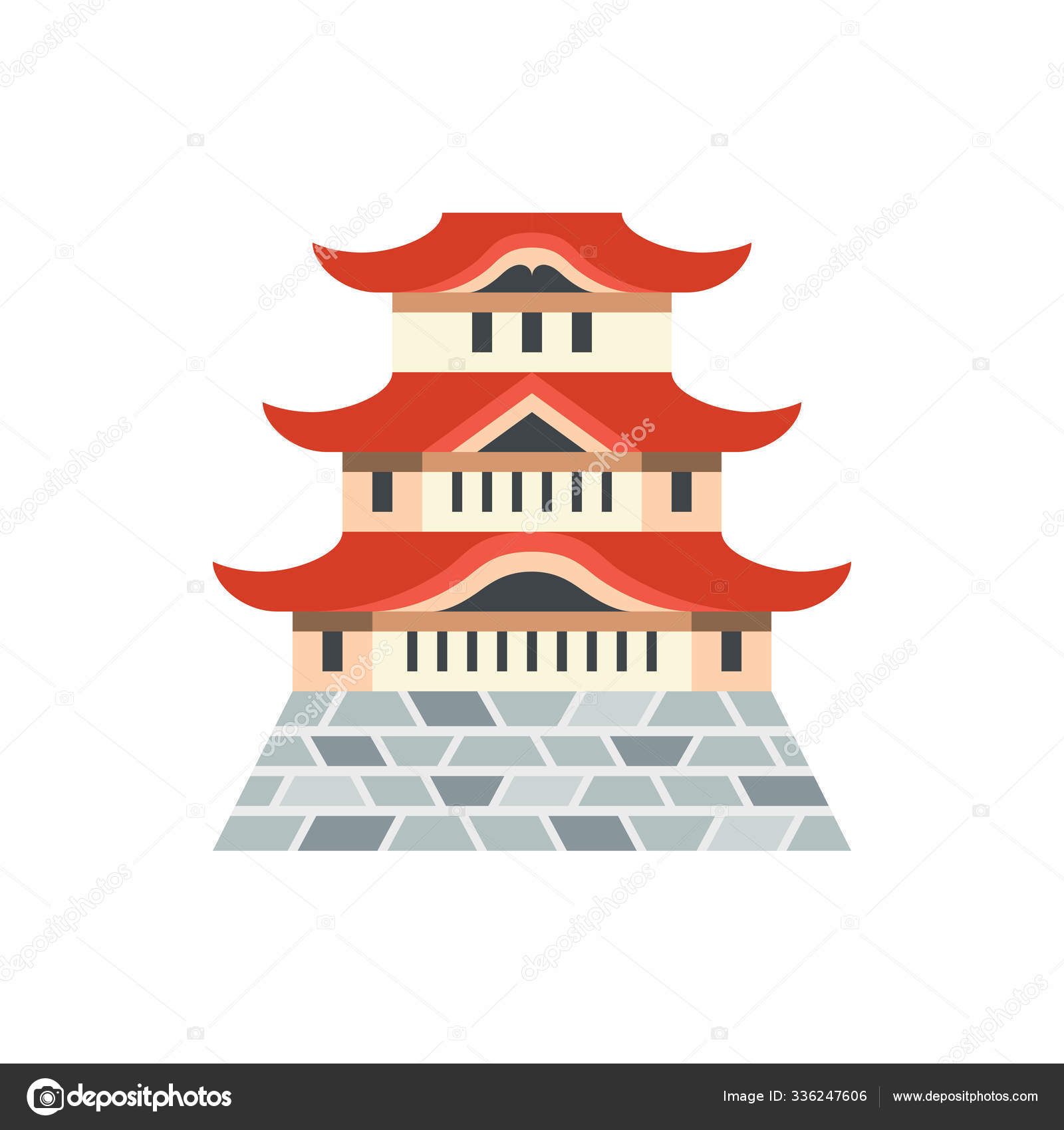 Cute Japanese castle icon for banner, general design print and w Stock