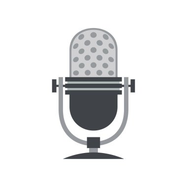 Pankart, genel tasarım baskısı ve web siteleri için şirin bir mikrofon simgesi. Görüntü vektörü.