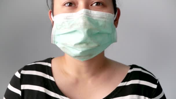 Asiatique Jeune Femme Portant Masque Facial Pour Protection Contre Pollution — Video