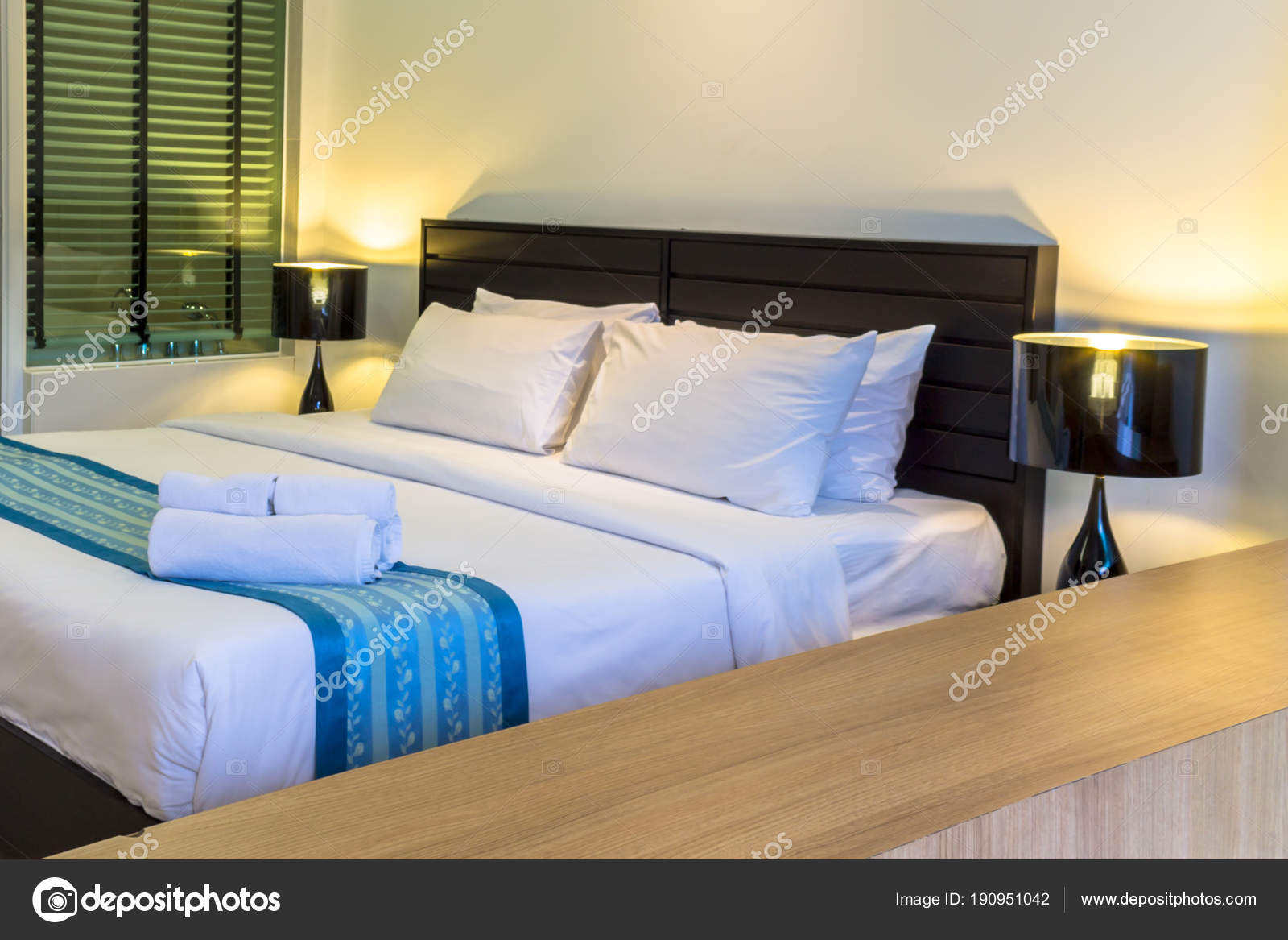 Pool Access Cozy Modern Bedroom Decoration Stock Photo