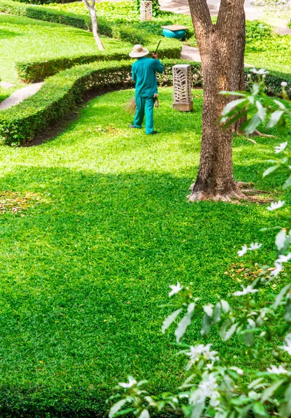 Gardenner pracy w przytulnym ogrodzie na lato. — Zdjęcie stockowe