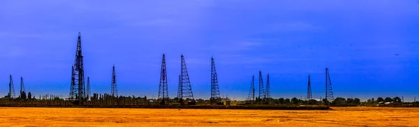 Panorama Stapel Kraan Rijden Betonnen Palen Fabriek Stichting Bouwplaats — Stockfoto